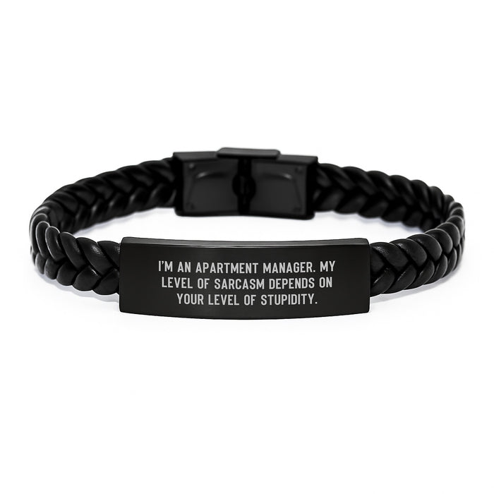 Funny Apartment Manager Gifts for Men, Gifts from Family to Apartment Manager, Unique Interlaced Leather Bracelet for Apartment Manager - Image 1