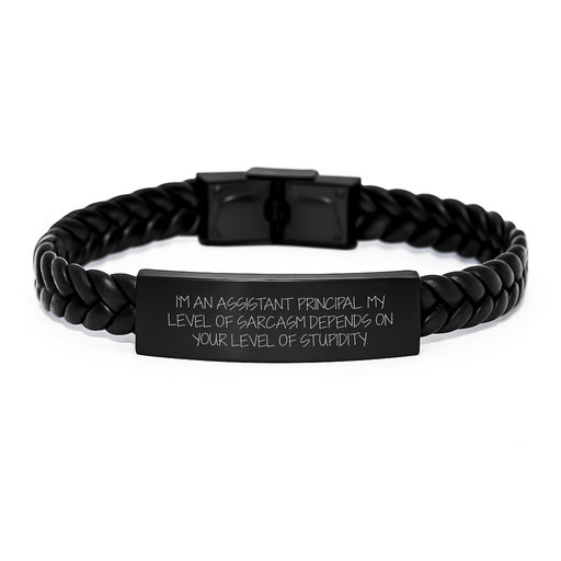 Funny Assistant Principal Gifts for Men, Interlaced Leather Bracelet with Quirky Sarcasm Quote, Valentine's Unique Gifts from Friends to Assistant Principal - Image 1