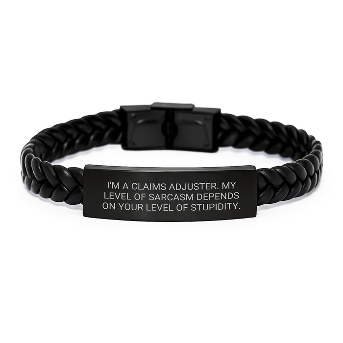 Funny Claims Adjuster Gift for Him - Sarcasm Adjustable Interlaced Leather Bracelet Handcuff Style Valentine's Unique Gifts from Men to Friends - Image 1