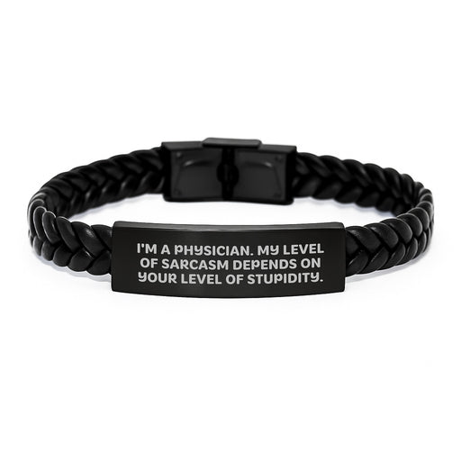 Funny Physician Gifts from Men to Physician Friends - Sarcasm Level Adjustable Interlaced Leather Bracelet for Physician on Father's Day - Image 1