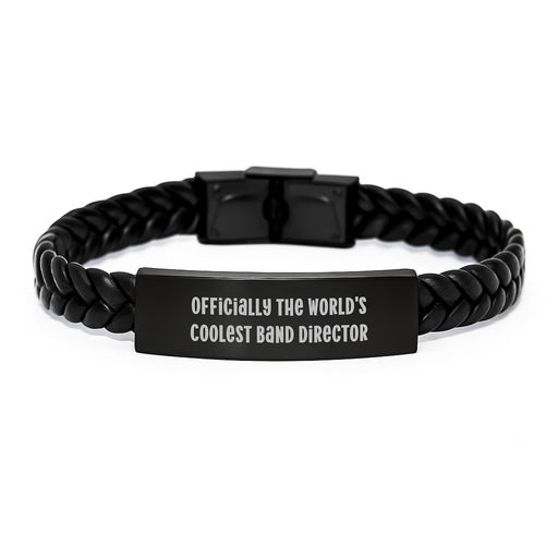Funny Band Director Gifts from Men - Officially The World's Coolest Band Director Interlaced Leather Bracelet, Father's Day Unique - Image 1