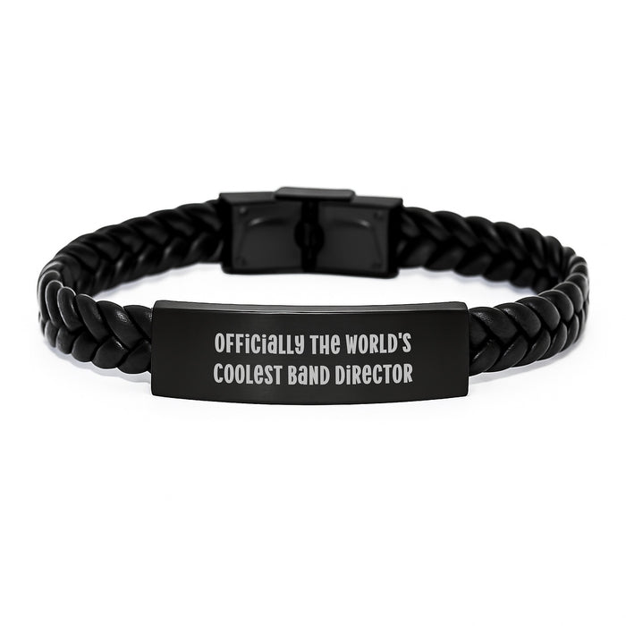 Funny Band Director Gifts from Men - Officially The World's Coolest Band Director Interlaced Leather Bracelet, Father's Day Unique - Image 1