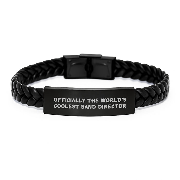 Funny Inspirational Band Director Gifts Unique Interlaced Leather Bracelets from Friends for Dad Men Band Director Officially The World's Coolest - Image 1