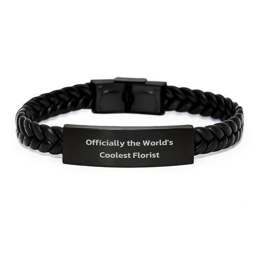 Florist Unique Gifts from Friends for Florist - World's Coolest Florist Quote Interlaced Leather Bracelet for Men - Image 1