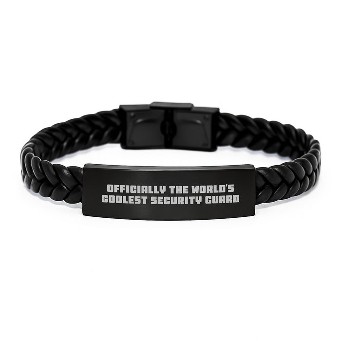 Funny Security Guard Gifts from Men, Interlaced Leather Bracelet for Security Guard, Officially The World's Coolest Security Guard - Image 1