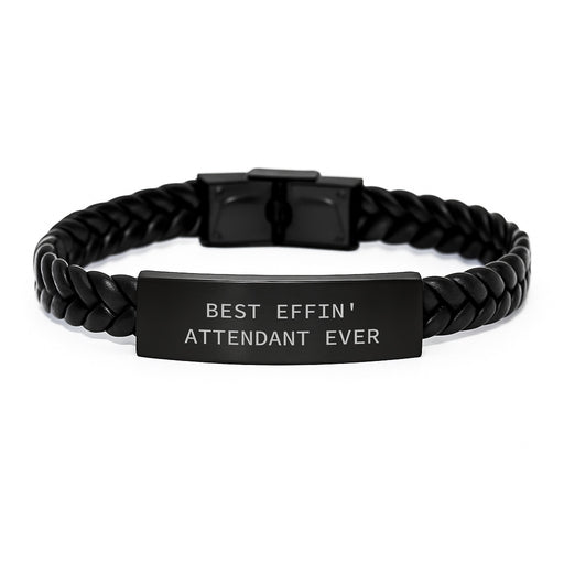 Funny Attendant Gifts from Men, Unique Interlaced Leather Bracelet for Attendant on Father's Day, Best Effin' Attendant Ever Quote - Image 1
