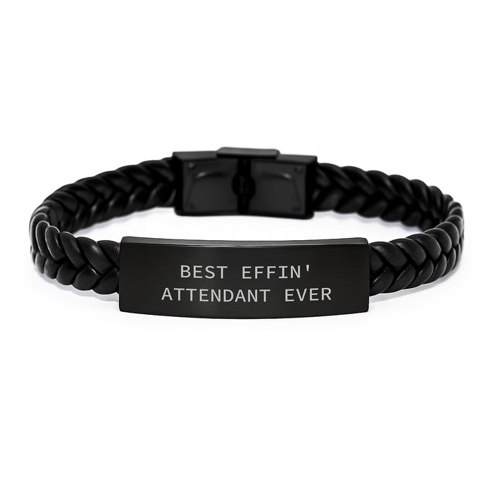 Funny Attendant Gifts from Men, Unique Interlaced Leather Bracelet for Attendant on Father's Day, Best Effin' Attendant Ever Quote - Image 1