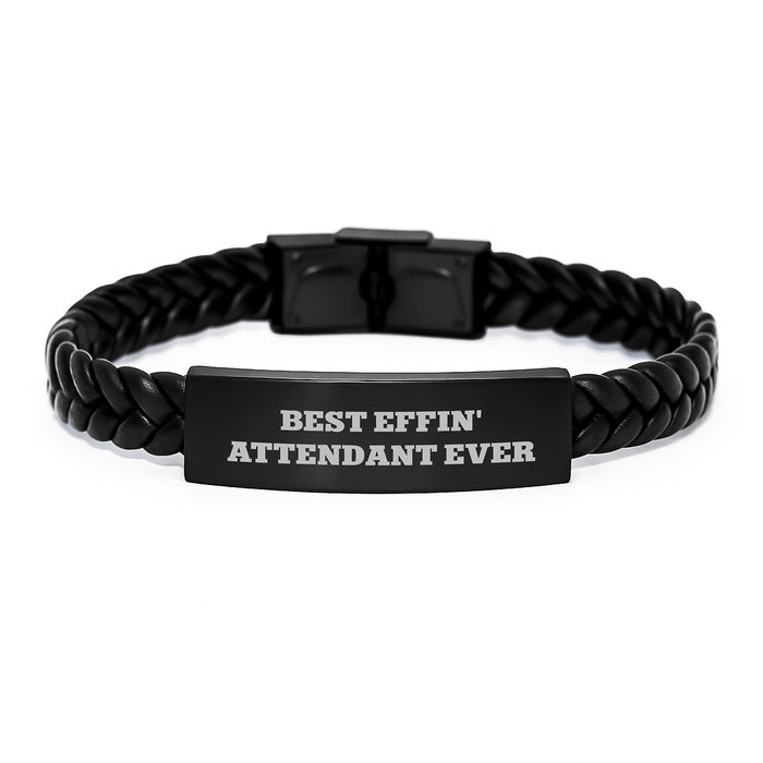 Funny Attendant Gifts for Men, Best Effin' Attendant Ever Interlaced Leather Bracelet, Unique Father's Day Unique Gifts from Men - Image 1