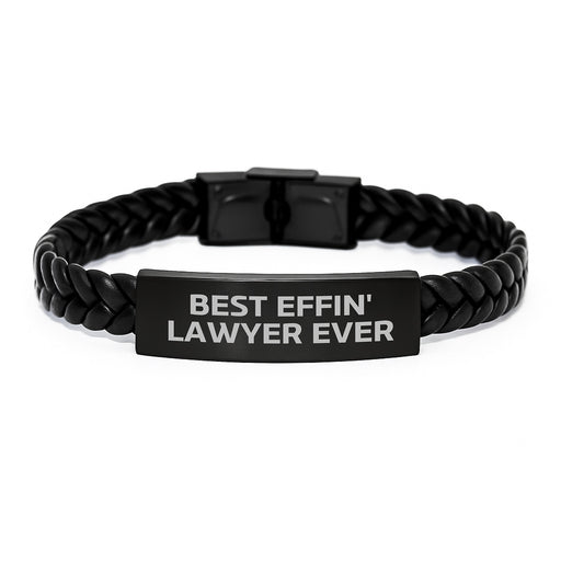 Funny Lawyer Gifts for Men, Best Effin' Lawyer Ever Interlaced Leather Bracelet, Unique Father's Day Present for Lawyer from Family - Image 1