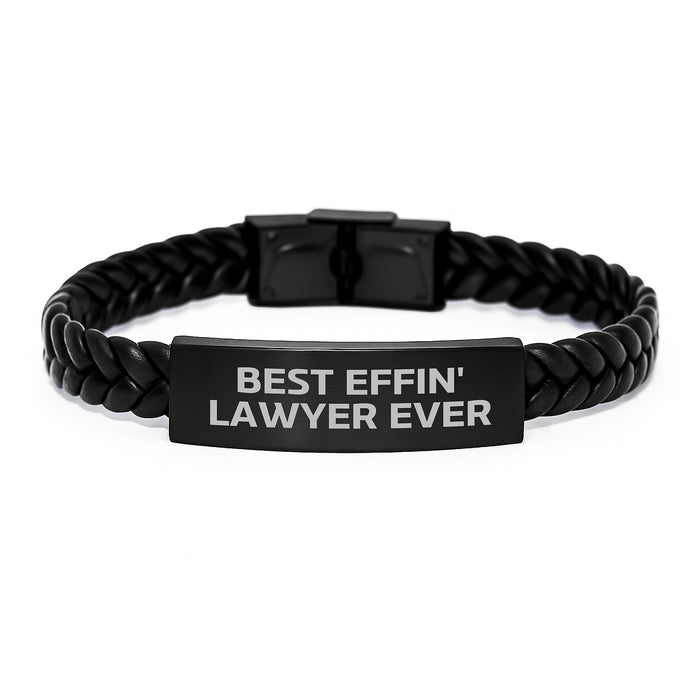 Funny Lawyer Gifts for Men, Best Effin' Lawyer Ever Interlaced Leather Bracelet, Unique Father's Day Present for Lawyer from Family - Image 1