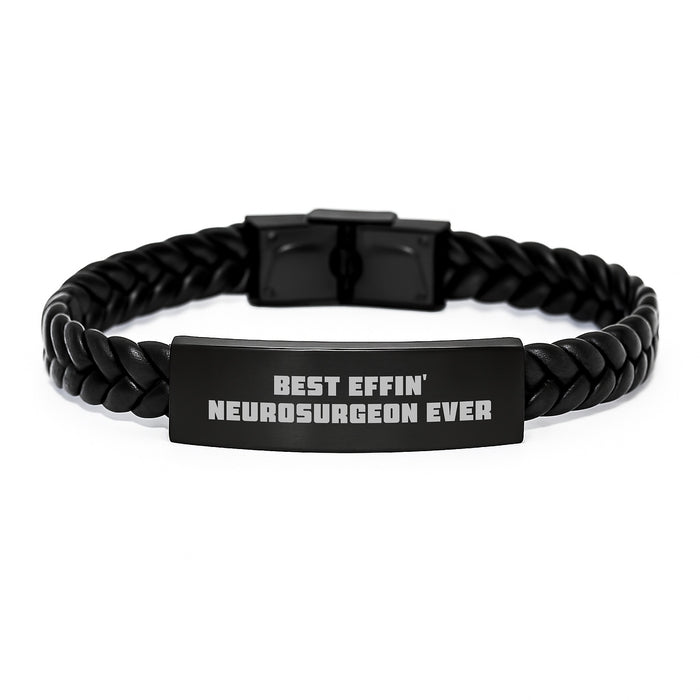 Funny Gift for Best Effin' Neurosurgeon Ever - Interlaced Leather Bracelet from Family - Image 1
