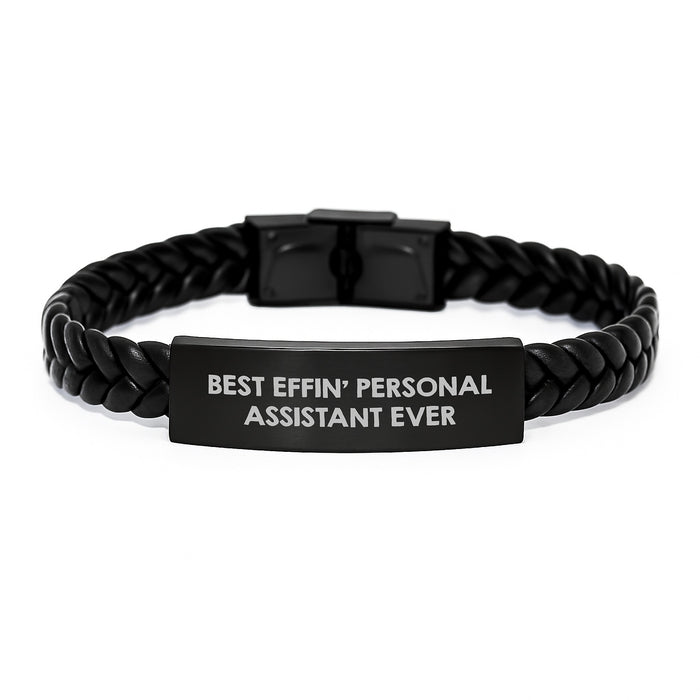 Funny Personal Assistant Gifts for Men from Dad, Best Effin' Personal Assistant Ever Interlaced Leather Bracelet, Unique Father's Day Unique Gifts - Image 1