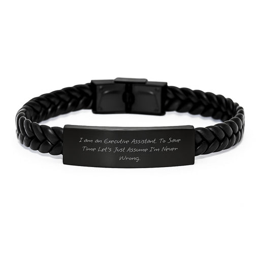 Funny Executive Assistant Gifts for Men - Interlaced Leather Bracelet with Stainless Steel and PU Leather, Inspired by 'Never Wrong' Quote - Gifts from Friends and Family - Image 1