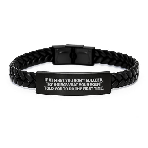 Funny Agent Gifts for Men, Graduation Unique Gifts from Friends to Agent Interlaced Leather Bracelet - Image 1