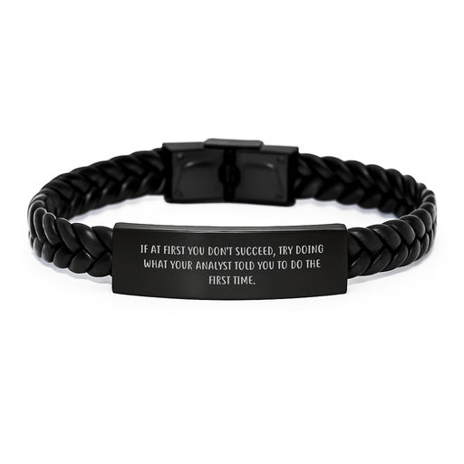 Funny Analyst Gifts for Graduation - 'If At First You Don't Succeed' Interlaced Leather Bracelet from Mom to Son - Image 1