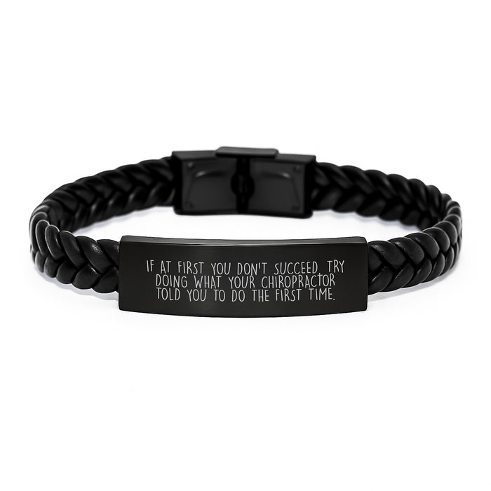 Funny Chiropractor Gifts for Men - Interlaced Leather Bracelet with Inspirational Quote, Gift from Son or Friend, Father's Day Unique Presents - Image 1