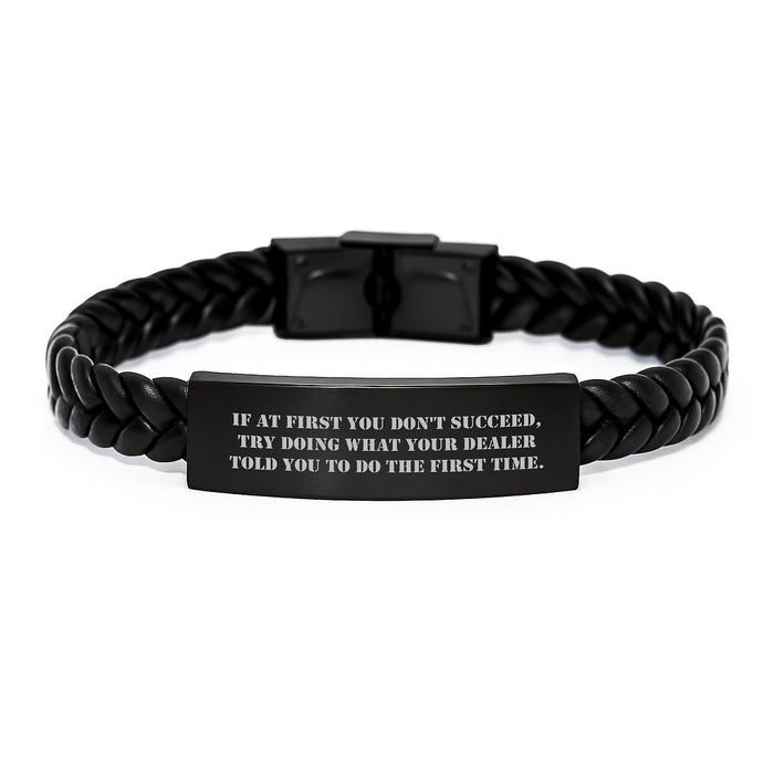 Funny Graduation Unique Gifts from Dealer for Men, Interlaced Leather Bracelet with Engraved Stainless Steel, Inspirational Quote by Dealer - Image 1