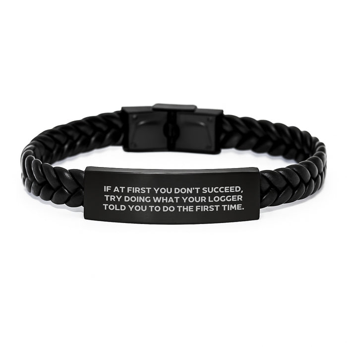 Funny Logger Gifts from Friends - Interlaced Leather Bracelet for Men Graduation Unique - Image 1