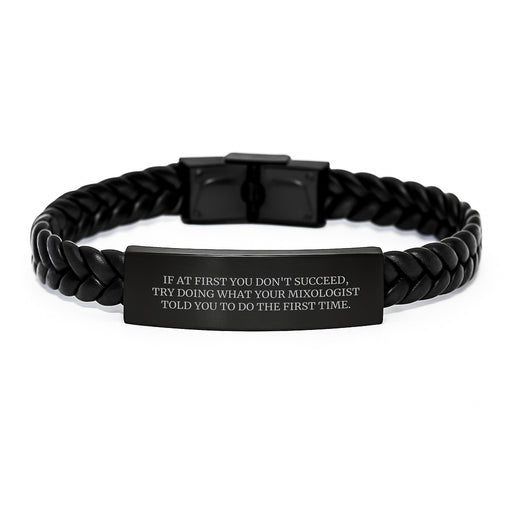 Funny Mixologist Gifts, Interlaced Leather Bracelet for Mom, Engraved Stainless Steel, Unique Mother's Day Unique Gifts from Family to Daughter - Image 1