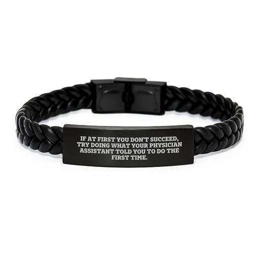 Funny Gifts from Men for Physician Assistant - Interlaced Leather Bracelet, Engraved Stainless Steel, PU Leather, Inspirational Quote - Graduation Unique Gifts for Physician Assistant - Image 1