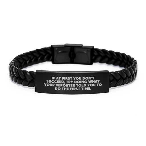 Funny Reporter Gifts, Inspirational Interlaced Leather Bracelet for Men, Graduation Unique Gifts from Friends to Reporter - Image 1