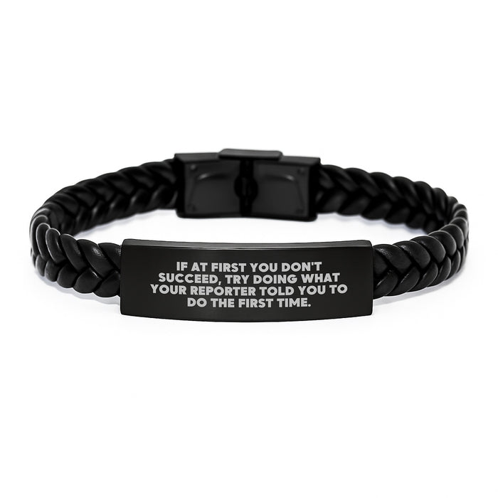 Funny Reporter Gifts, Inspirational Interlaced Leather Bracelet for Men, Graduation Unique Gifts from Friends to Reporter - Image 1