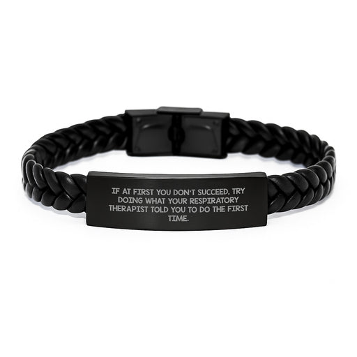 Funny Inspirational Respiratory Therapist Gifts from Friends for Graduation Unique Interlaced Leather Bracelet with Engraved Stainless Steel - Image 1