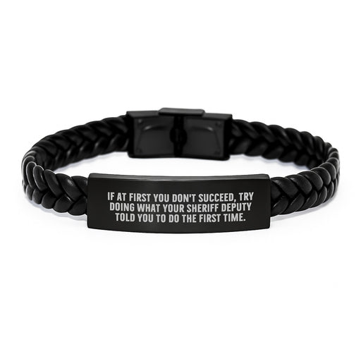 Sheriff Deputy Gifts for Men - Funny Graduation Unique Interlaced Leather Bracelet with Quote - Gifts from Family to Sheriff Deputy - Image 1