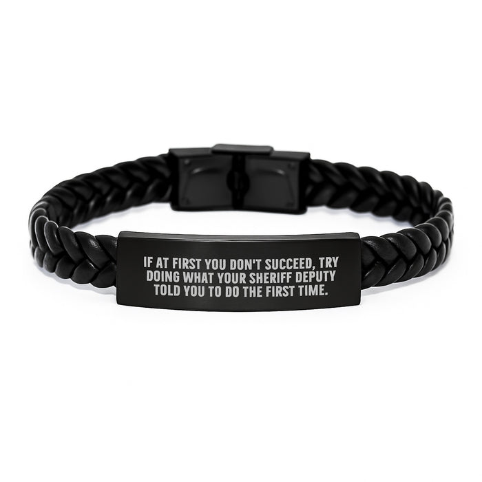Sheriff Deputy Gifts for Men - Funny Graduation Unique Interlaced Leather Bracelet with Quote - Gifts from Family to Sheriff Deputy - Image 1