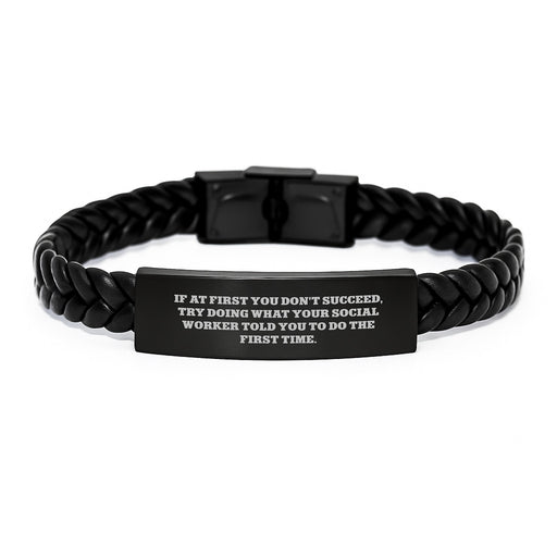 Funny Social Worker Gifts, Interlaced Leather Bracelet with Inspirational Quote, Graduation Unique Gifts from Friends to Social Worker - Image 1