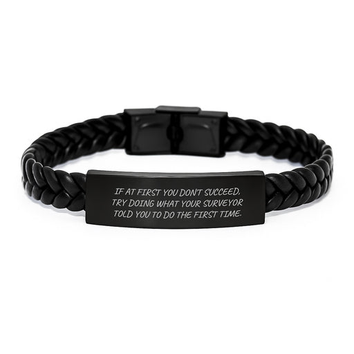 Funny Surveyor Gifts, Gifts for Surveyor from Friends, Interlaced Leather Bracelet for Surveyor on Graduation Day - Image 1