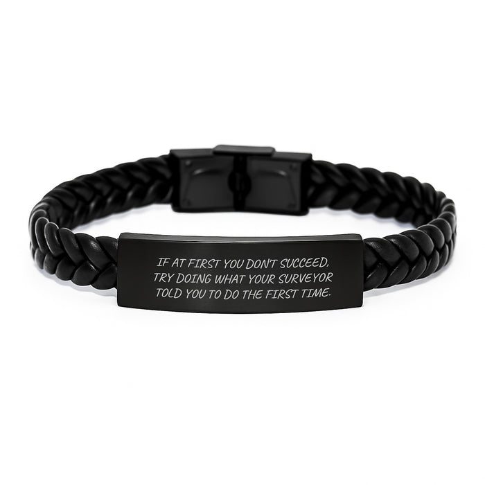 Funny Surveyor Gifts, Gifts for Surveyor from Friends, Interlaced Leather Bracelet for Surveyor on Graduation Day - Image 1
