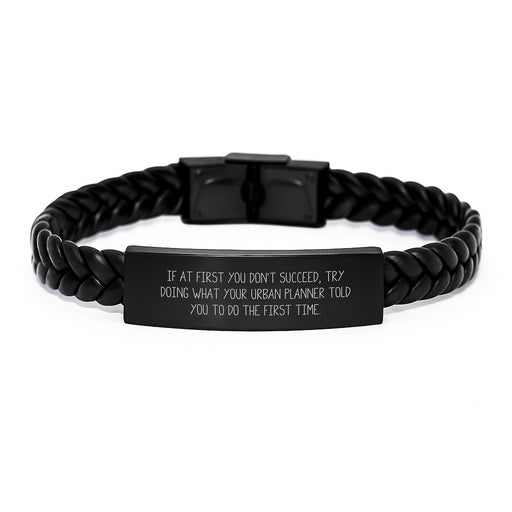 Funny Graduation Unique Gifts from Dad to Urban Planner, Interlaced Leather Bracelet with Engraved Stainless Steel - Image 1