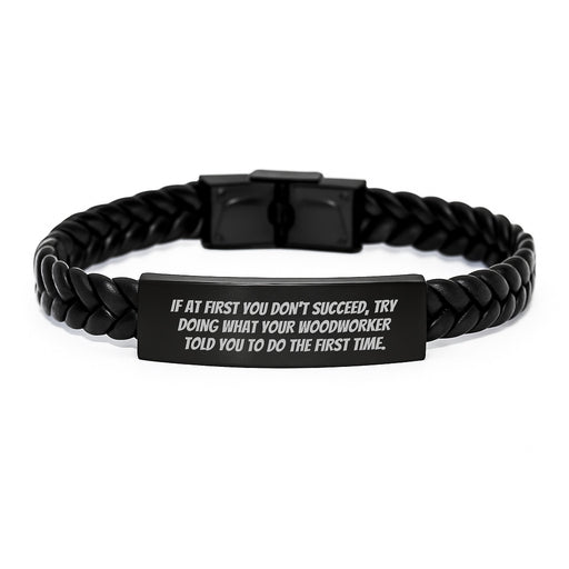 Woodworker Gifts from Men, Funny Quote Interlaced Leather Bracelet for Graduation Unique Gifts - Image 1