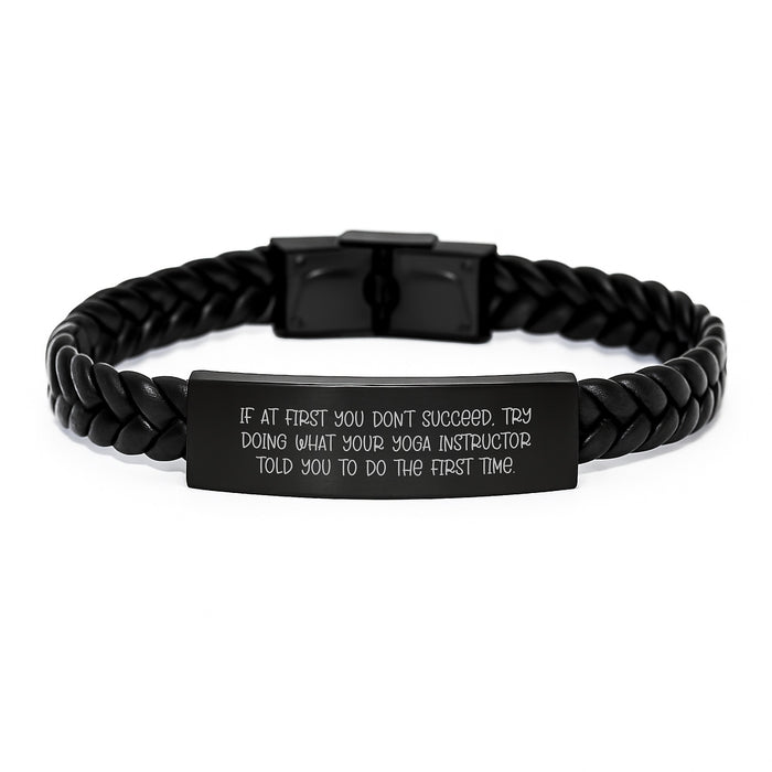 Funny Yoga Instructor Gifts from Family to Men Graduation Unique Interlaced Leather Bracelet with Stainless Steel - Image 1