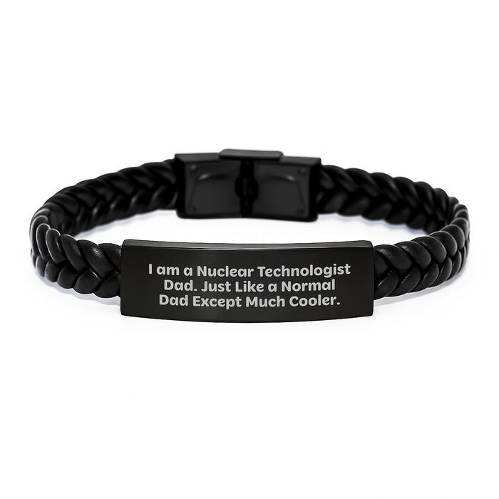 Nuclear Technologist Gifts for Dad - Interlaced Leather Bracelet, Graduation Unique Gift for Men from Family - Image 1