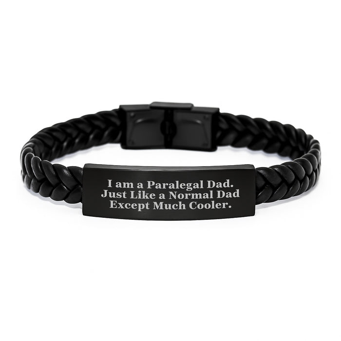 Paralegal Dad Gifts for Men, Unique Interlaced Leather Bracelet with Engraved Stainless Steel, Funny Quote - Gifts from Family to Son - Image 1