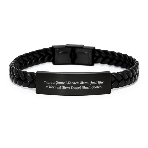 Gifts from Friends to Game Warden Men Graduation Unique Interlaced Leather Bracelets, Funny Game Warden Mom Quote, Stainless Steel and PU Leather - Image 1