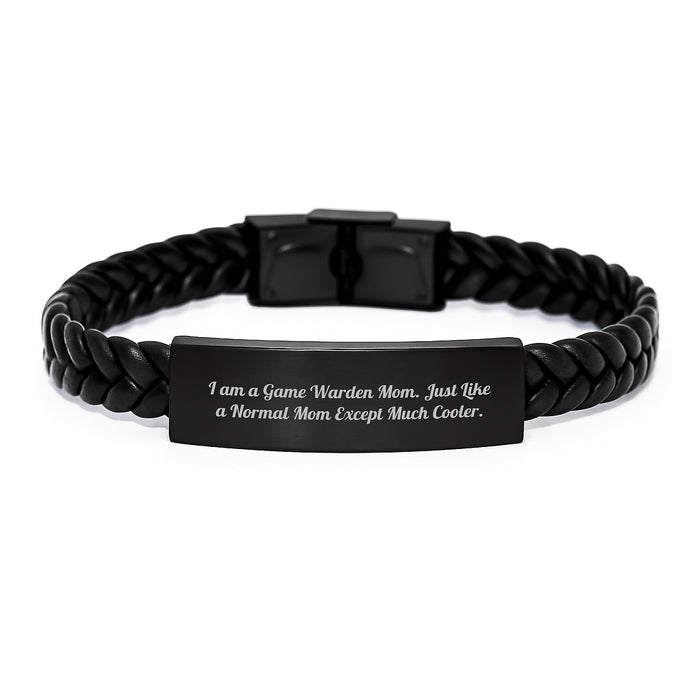 Gifts from Friends to Game Warden Men Graduation Unique Interlaced Leather Bracelets, Funny Game Warden Mom Quote, Stainless Steel and PU Leather - Image 1