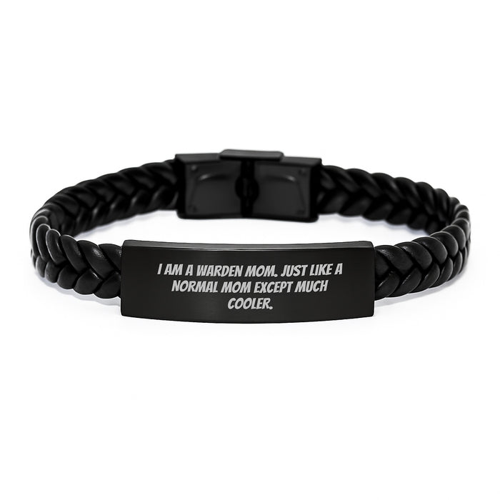 Gifts from Family to Warden Mom, Warden Interlaced Leather Bracelet with Funny Quote, Graduation Unique Gifts - Image 1