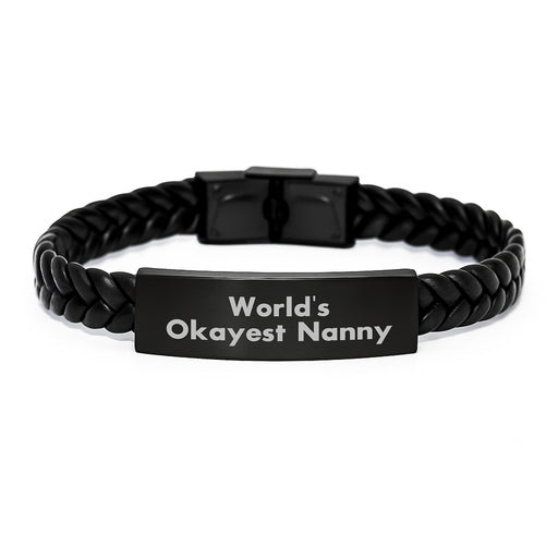 Funny Nanny Gifts for Graduation Unique Interlaced Leather Bracelets from Family, Friends, Coworkers - Okayest Nanny Quote - Image 1