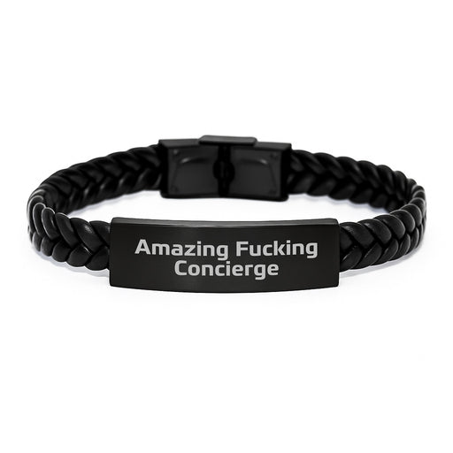 Gifts from Concierge Friends and Family for Graduation Unique Interlaced Leather Bracelets with Funny Quote 'Amazing F--king Concierge' - Image 1