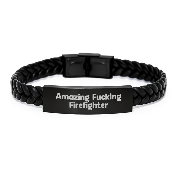 Funny Firefighter Gifts for Men from Friends, Amazing Firefighter Firefighter Interlaced Leather Bracelet for Graduation Unique Gifts - Image 1