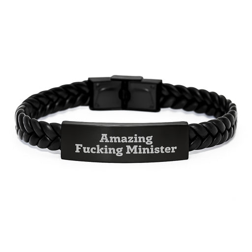 Funny Minister Gifts for Men - Amazing 'F--king' Interlaced Leather Bracelet, Inspirational Graduation Unique Presents from Friends - Image 1