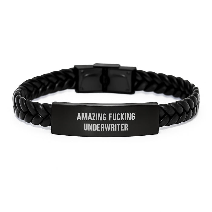 Underwriter Inspirational Gifts from Friends to Men, Funny Quote Interlaced Leather Bracelet for Graduation Unique Gifts with Stainless Steel and PU Leather - Image 1