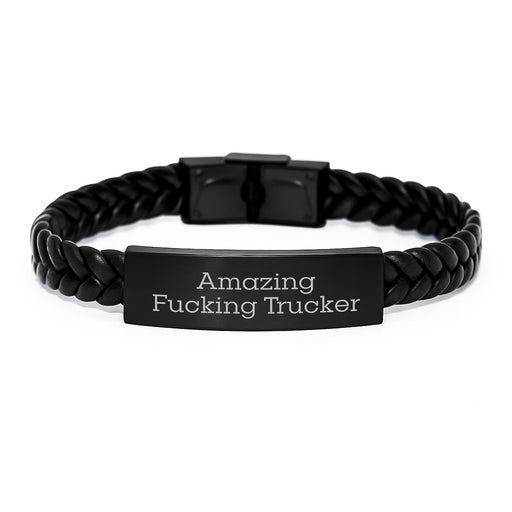 Trucker Engraved Interlaced Leather Bracelet Gift for Him - Funny Quote for Graduation Unique Gifts from Friends - Image 1