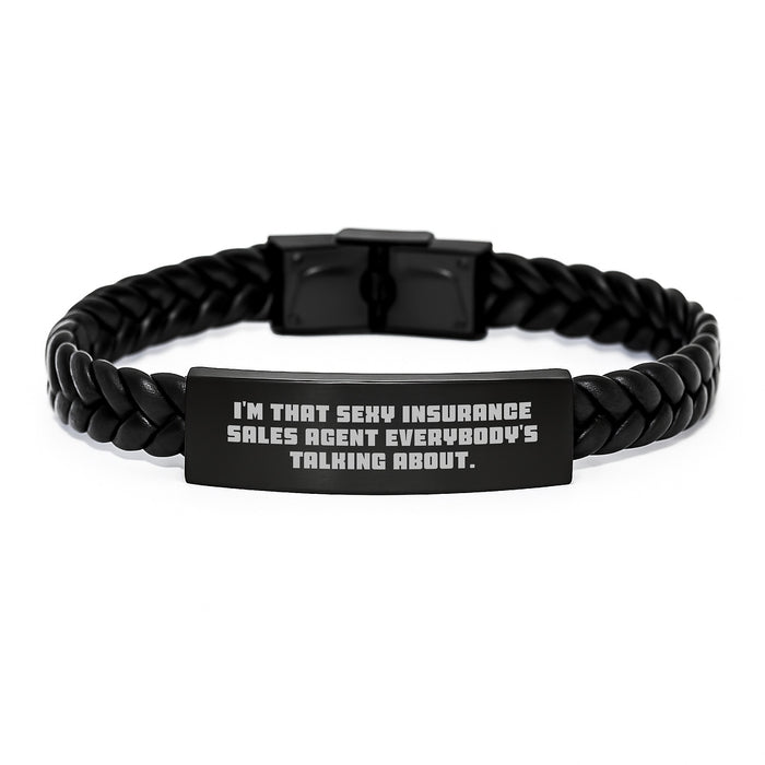 Sexy Insurance Sales Agent Gifts for Men, Funny Graduation Unique Gifts for Insurance Agent Friend, Interlaced Leather Bracelet from Friends - Image 1