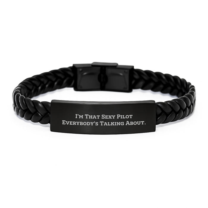 Sexy Pilot Gifts for Him, Pilot Leather Bracelet, Funny Pilot Quote, Unique Graduation Unique Gifts for Men from Friends - Image 1