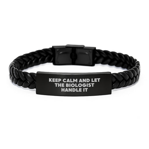 Funny Biologist Gifts for Men - Keep Calm Let Biologist Handle It Interlaced Leather Bracelet for Graduate Biologist - Image 1