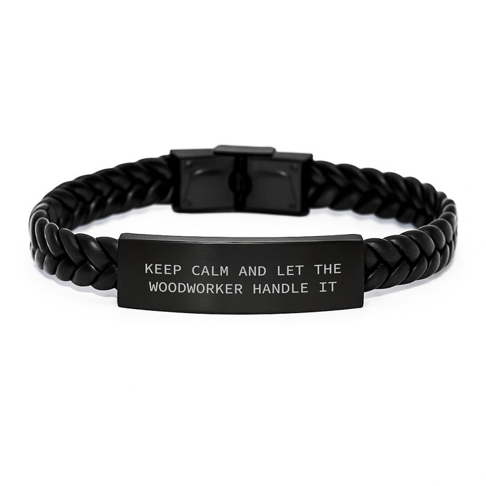 Woodworker Gifts from Friends - Inspirational Interlaced Leather Bracelet for Men, Graduation Unique Gifts, Funny Quote Woodworker Handle It - Image 1